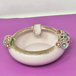 Vintage Lefton Hand-Painted Porcelain Ashtray With Gold Accents Floral Detailing